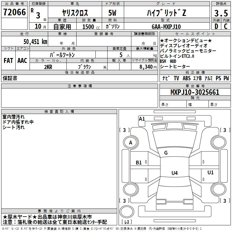 Аукционный лист TOYOTA YARIS CROSS 2021
