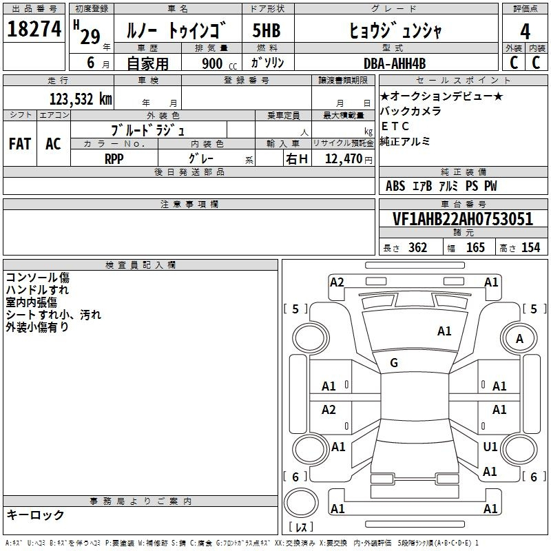 Аукционный лист RENAULT TWINGO 2017
