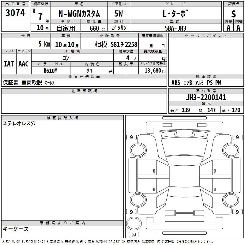 Аукционный лист HONDA N WGN 2025