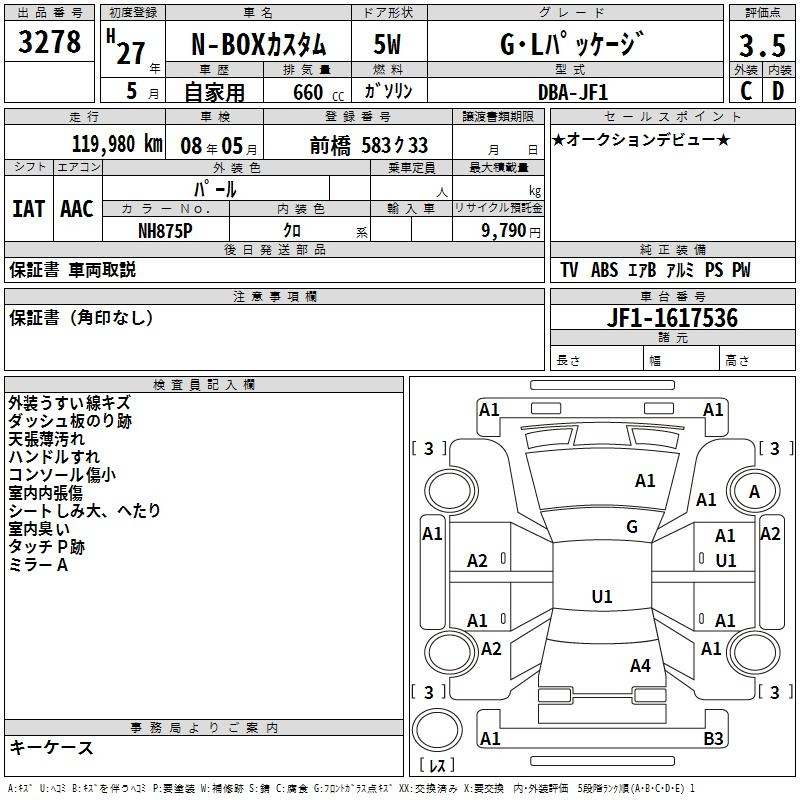 Аукционный лист HONDA N BOX 2015