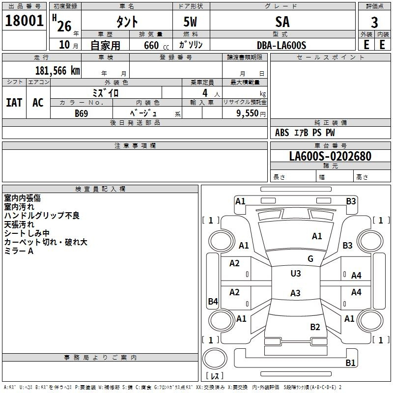 Аукционный лист DAIHATSU TANTO 2014