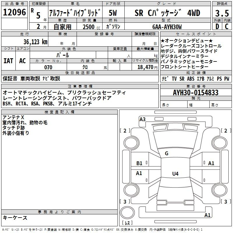 Аукционный лист TOYOTA ALPHARD 2023