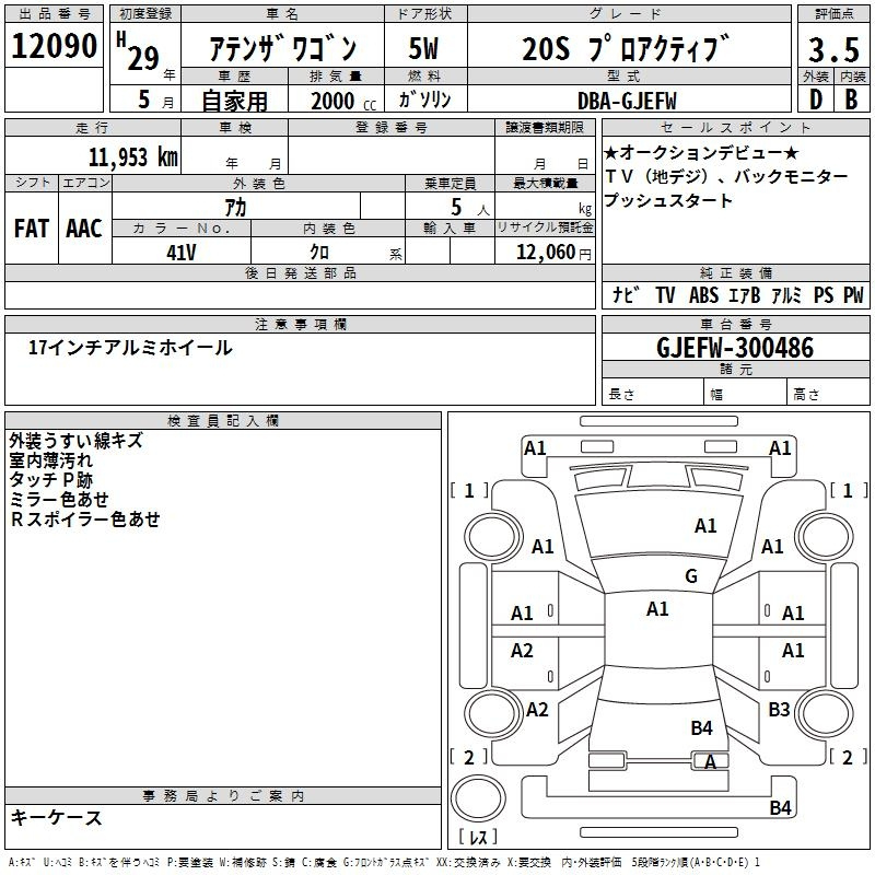 Аукционный лист MAZDA ATENZA WAGON 2017