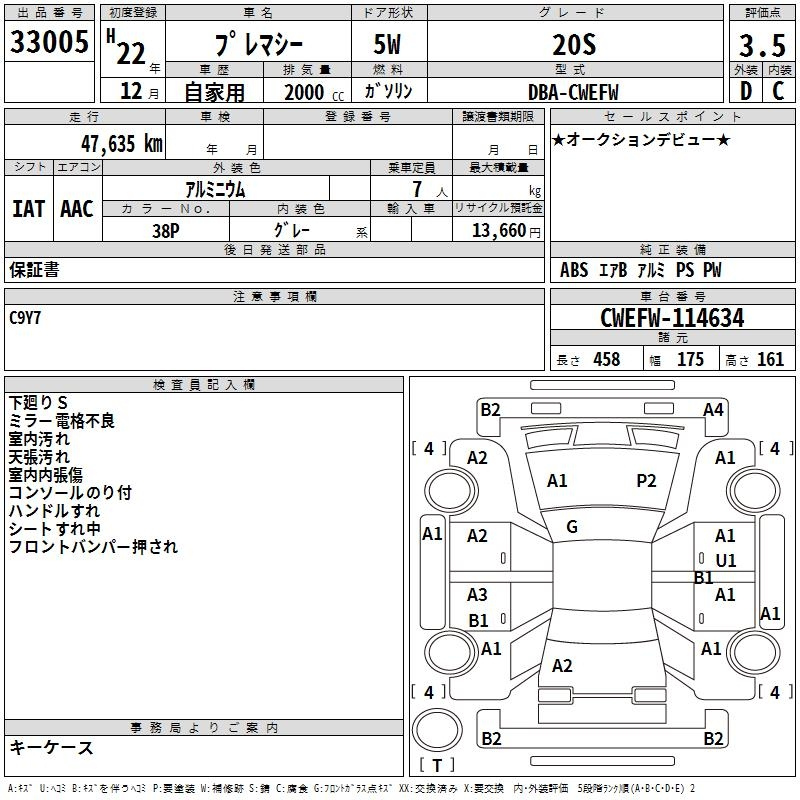 Аукционный лист MAZDA PREMACY 2010