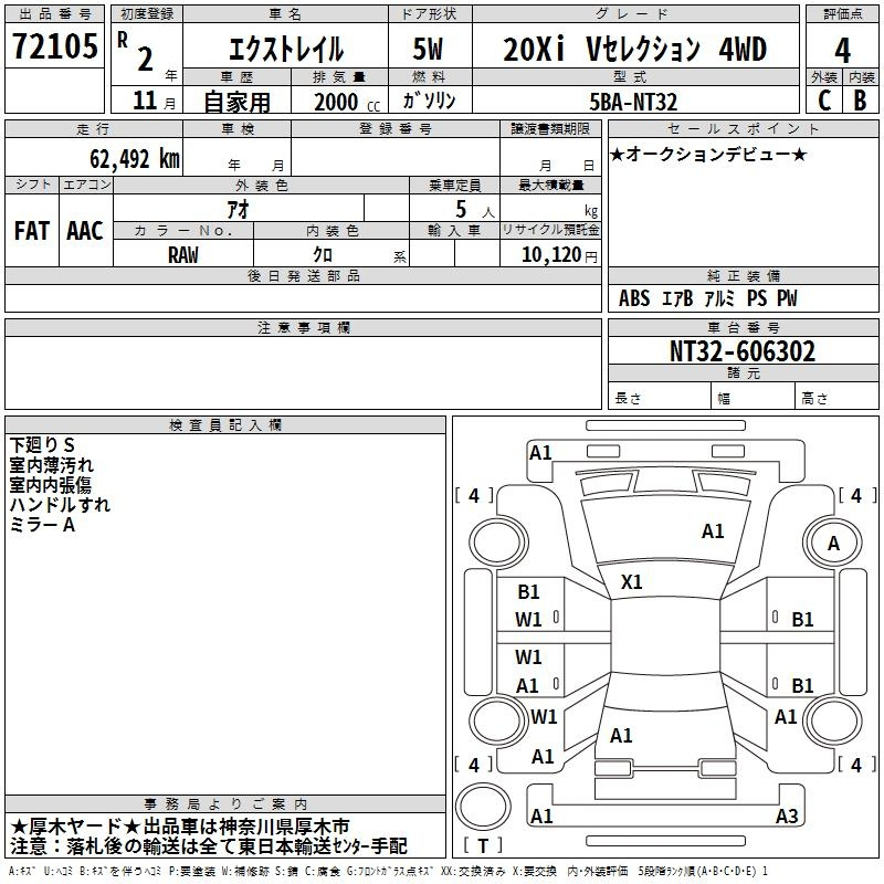 Аукционный лист NISSAN X-TRAIL 2020