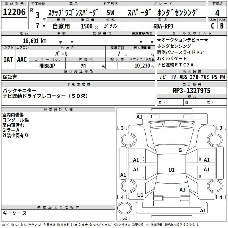 Аукционный лист HONDA STEP WAGON 2021