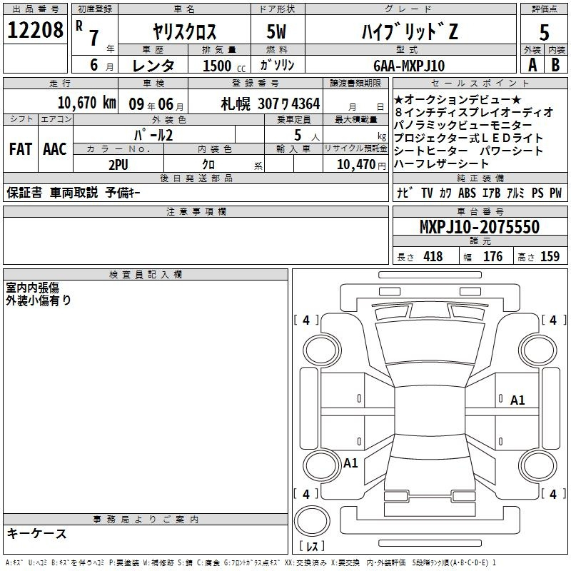 Аукционный лист TOYOTA YARIS CROSS 2025