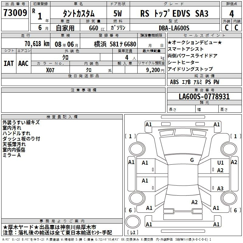 Аукционный лист DAIHATSU TANTO 2019