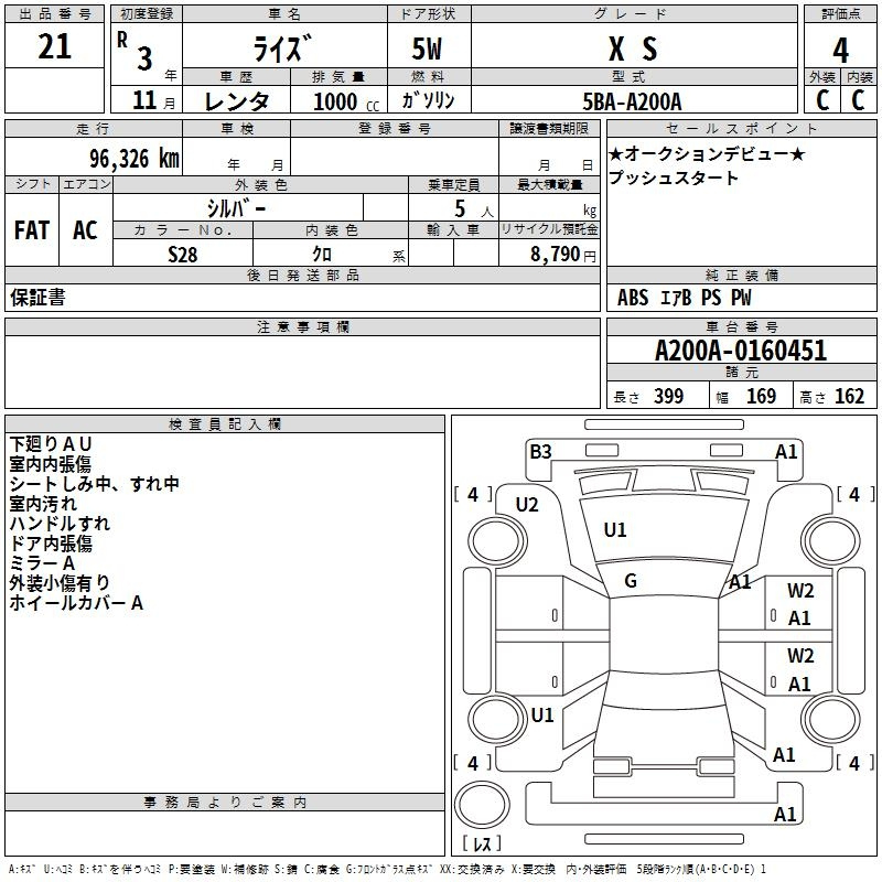 Аукционный лист TOYOTA RAIZE 2021