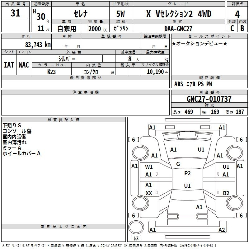 Аукционный лист NISSAN SERENA 2018