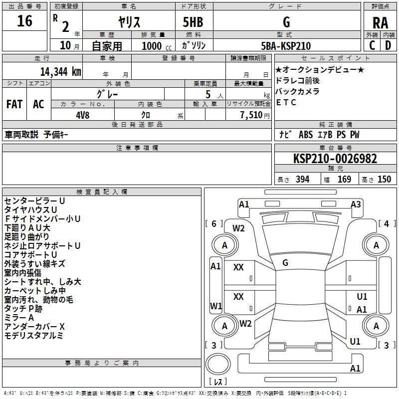Аукционный лист TOYOTA YARIS 2020