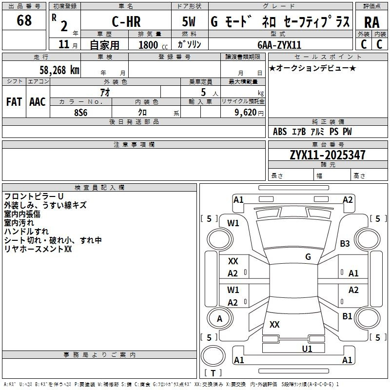 Аукционный лист TOYOTA C-HR 2020