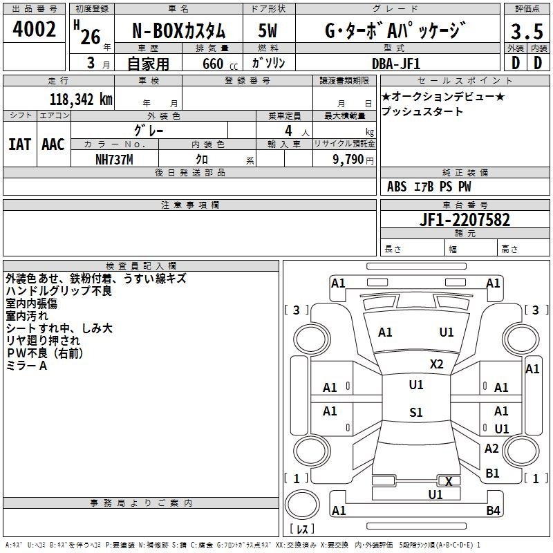 Аукционный лист HONDA N BOX 2014