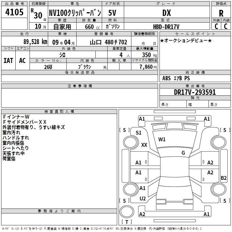 Аукционный лист NISSAN CLIPPER VAN 2018
