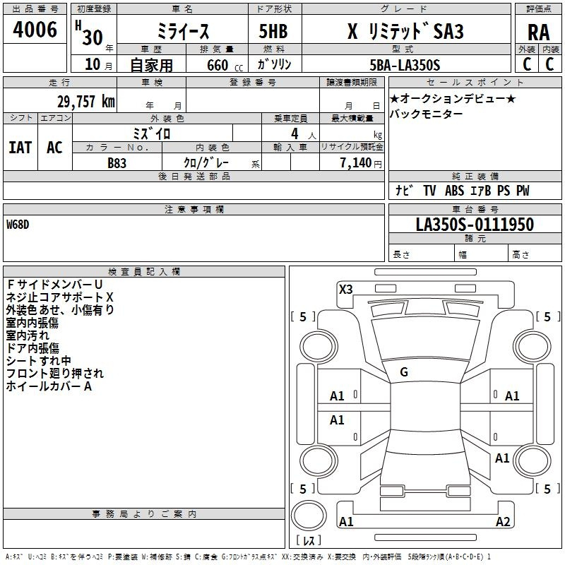 Аукционный лист DAIHATSU MIRA E S 2018