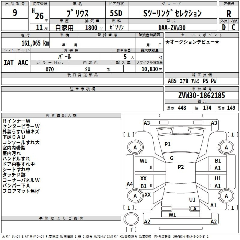 Аукционный лист TOYOTA PRIUS 2014