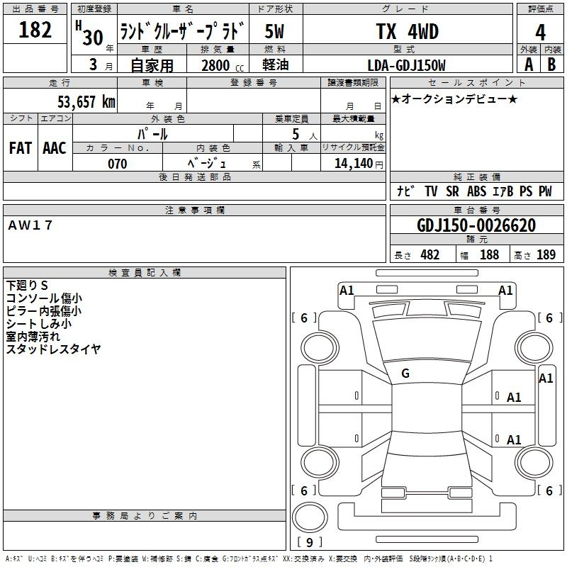 Аукционный лист TOYOTA LAND CRUISER PRADO 2018
