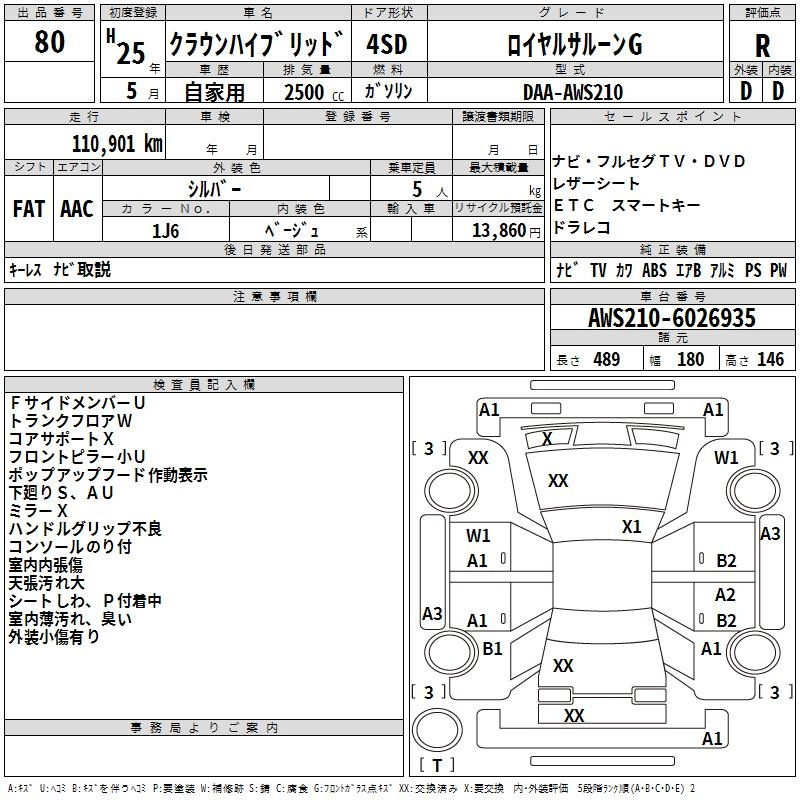 Аукционный лист TOYOTA CROWN 2013