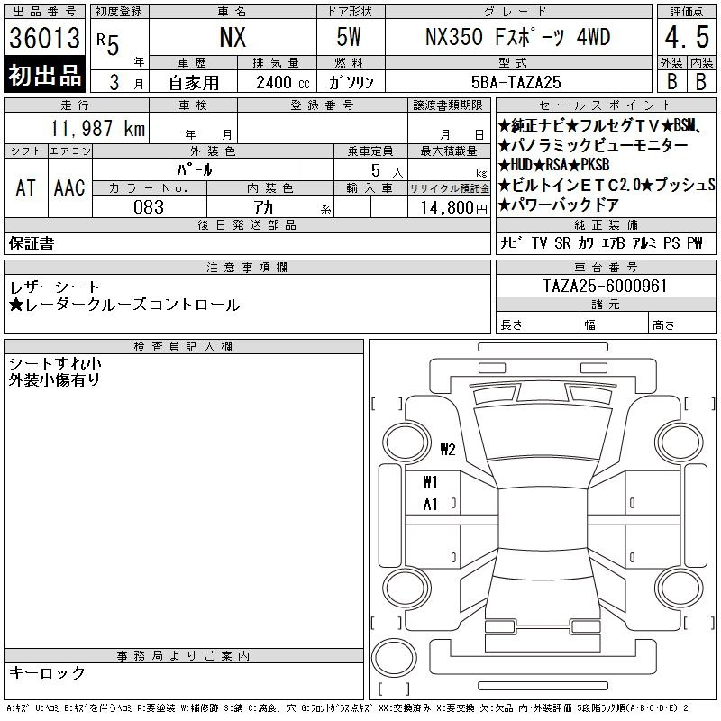 Аукционный лист LEXUS NX 2023