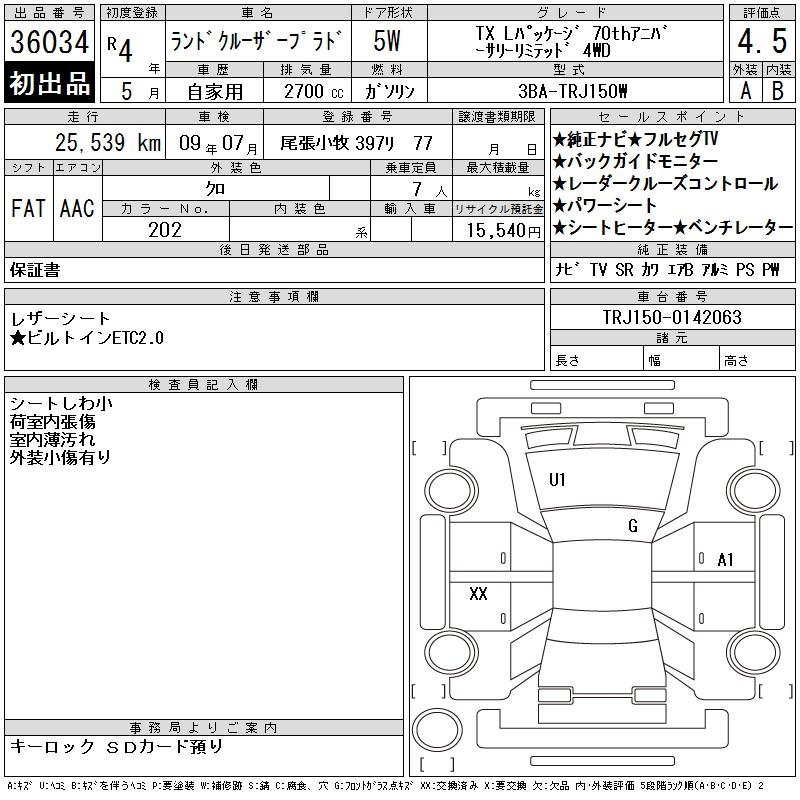 Аукционный лист TOYOTA LAND CRUISER PRADO 2022