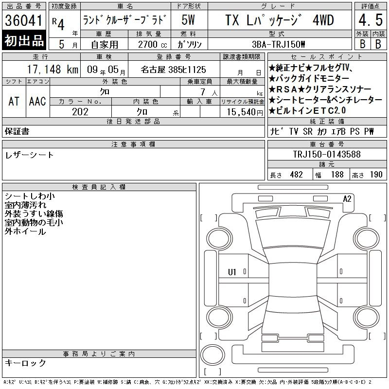 Аукционный лист TOYOTA LAND CRUISER PRADO 2022