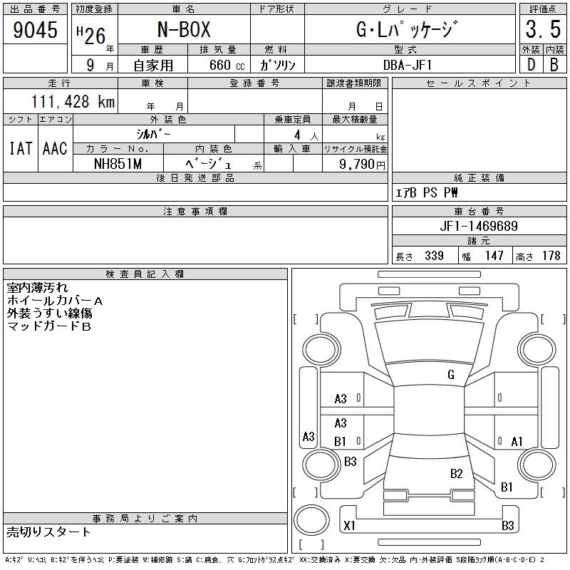 Аукционный лист HONDA N BOX 2014