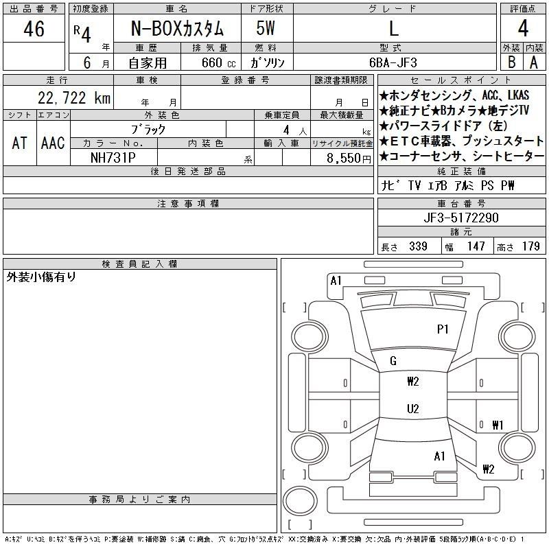 Аукционный лист HONDA N BOX 2022