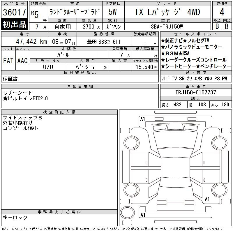 Аукционный лист TOYOTA LAND CRUISER PRADO 2023