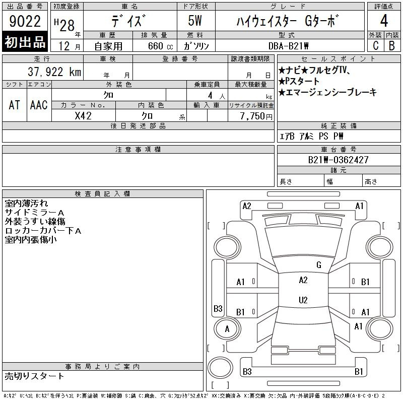 Аукционный лист NISSAN DAYZ 2016