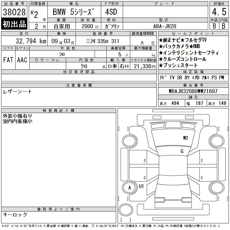 Аукционный лист BMW 5 SERIES 2020