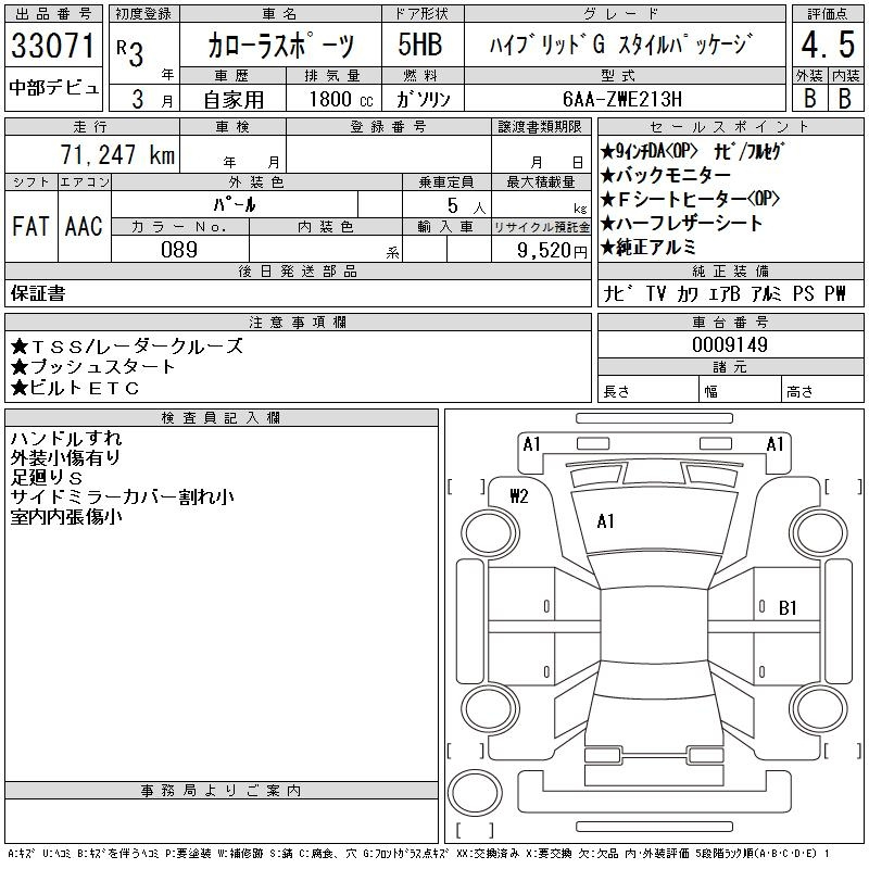 Аукционный лист TOYOTA COROLLA SPORT 2021