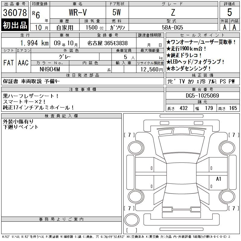 Аукционный лист HONDA WR-V 2024