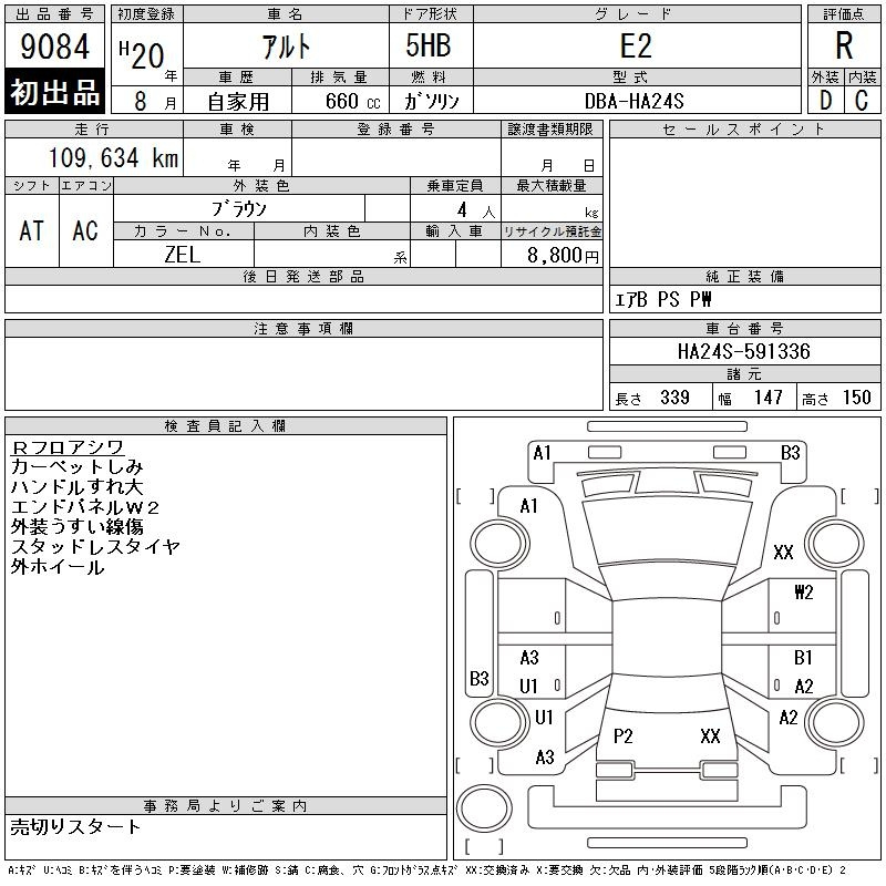 Аукционный лист SUZUKI ALTO 2008