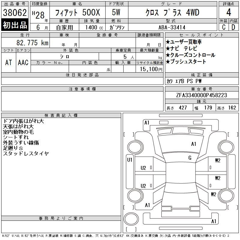 Аукционный лист FIAT 500X 2016