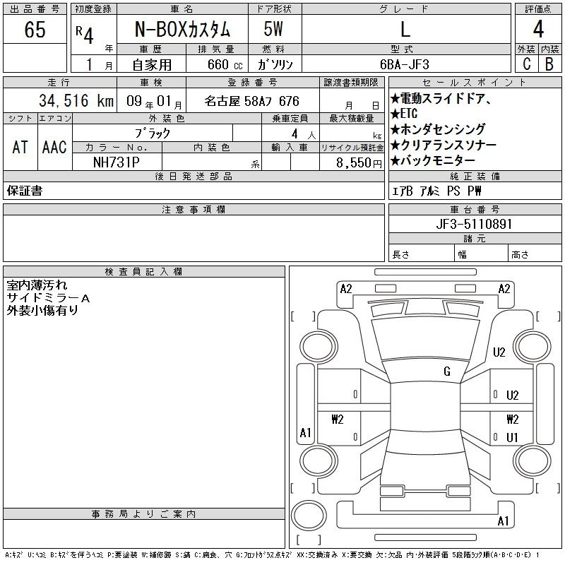 Аукционный лист HONDA N BOX 2022