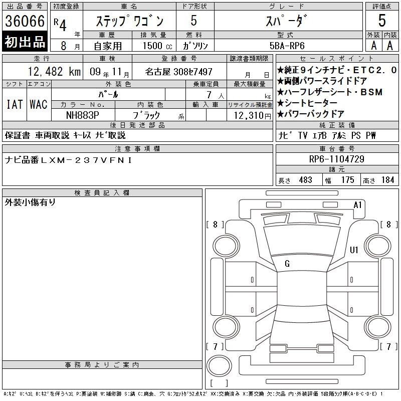 Аукционный лист HONDA STEP WAGON 2022