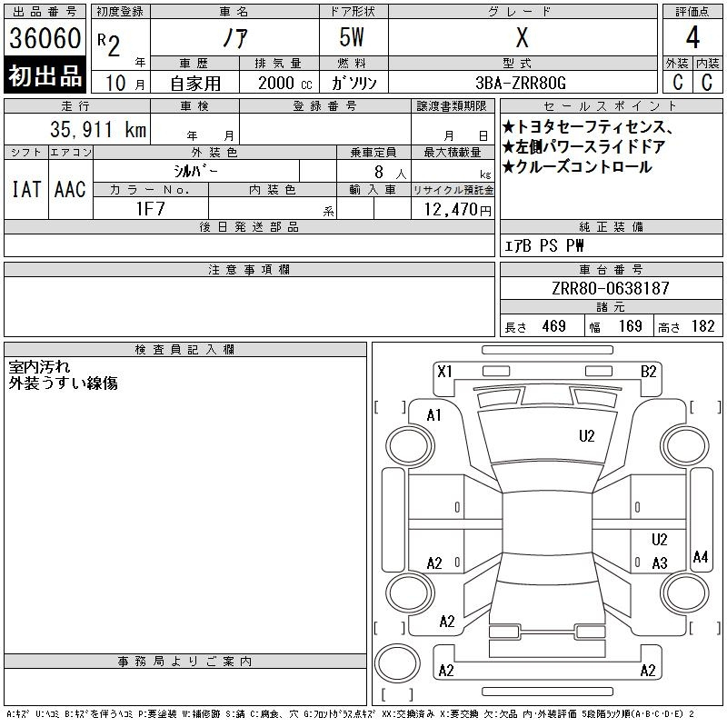 Аукционный лист TOYOTA NOAH 2020