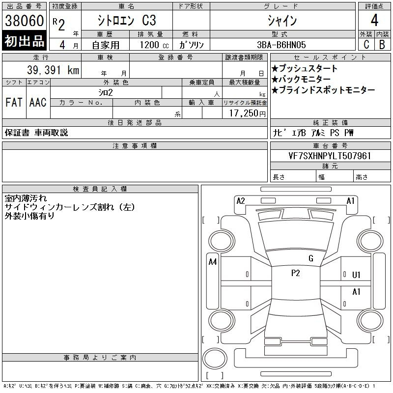 Аукционный лист CITROEN C3 2020