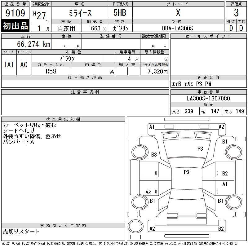 Аукционный лист DAIHATSU MIRA E S 2015