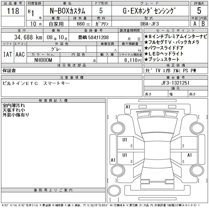Аукционный лист HONDA N BOX 2019