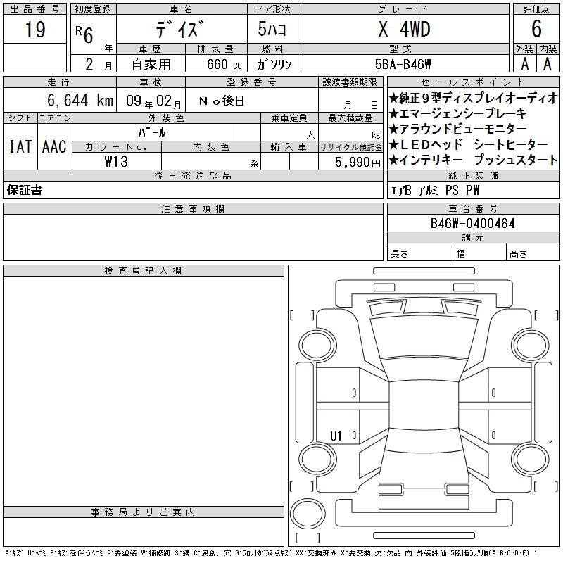Аукционный лист NISSAN DAYZ 2024
