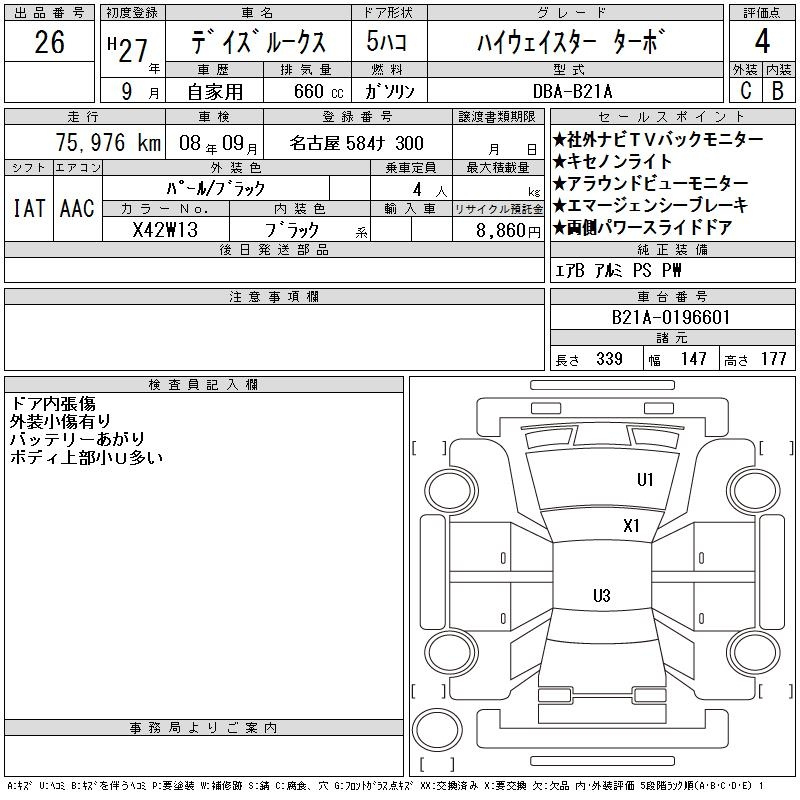Аукционный лист NISSAN DAYZ ROOX 2015