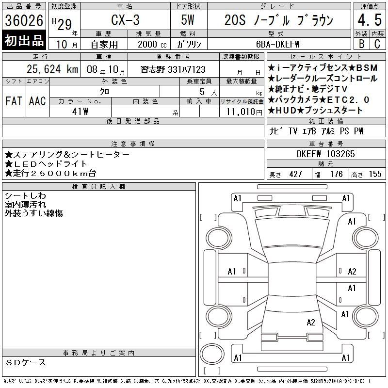 Аукционный лист MAZDA CX-3 2017