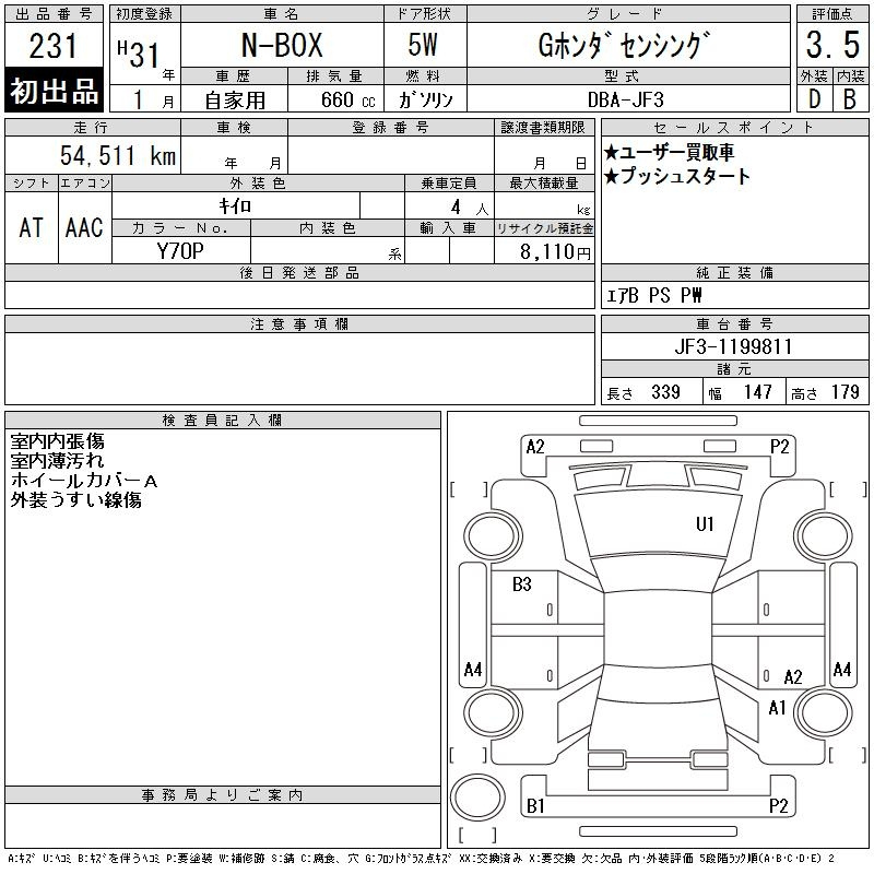 Аукционный лист HONDA N BOX 2019