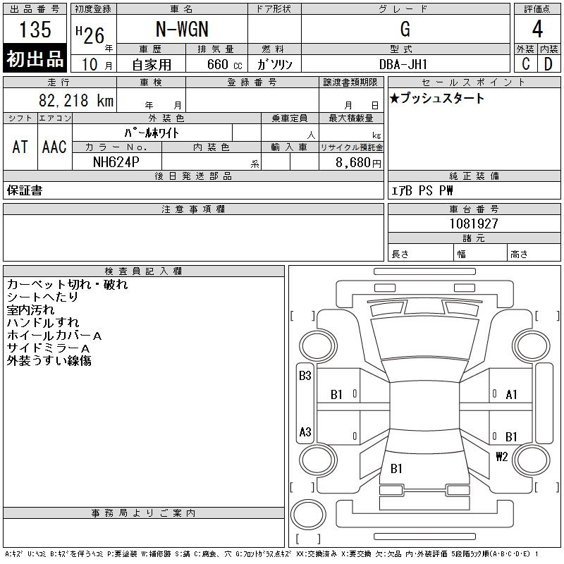 Аукционный лист HONDA N WGN 2014
