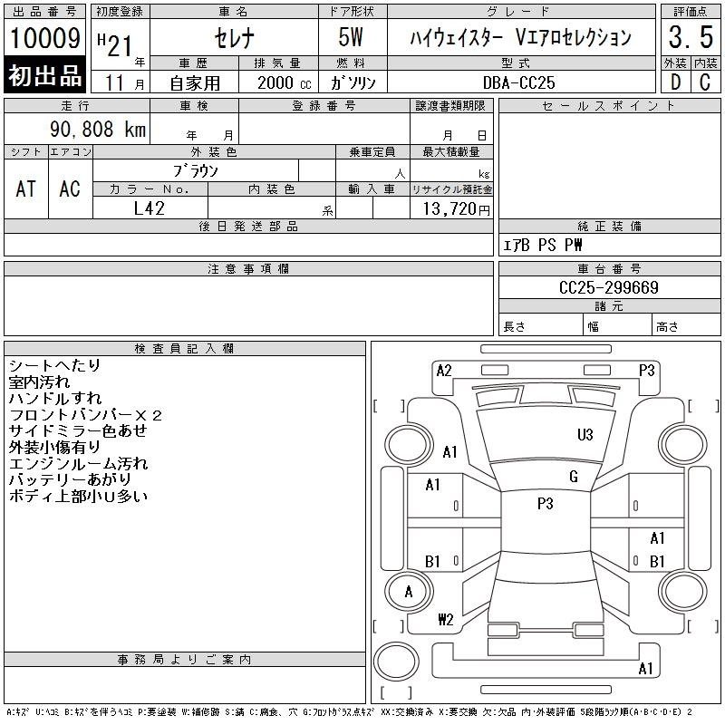 Аукционный лист NISSAN SERENA 2009