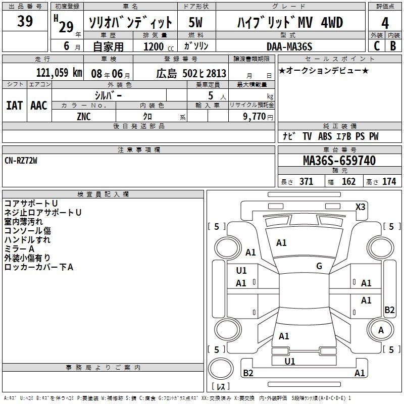 Аукционный лист SUZUKI SOLIO 2017