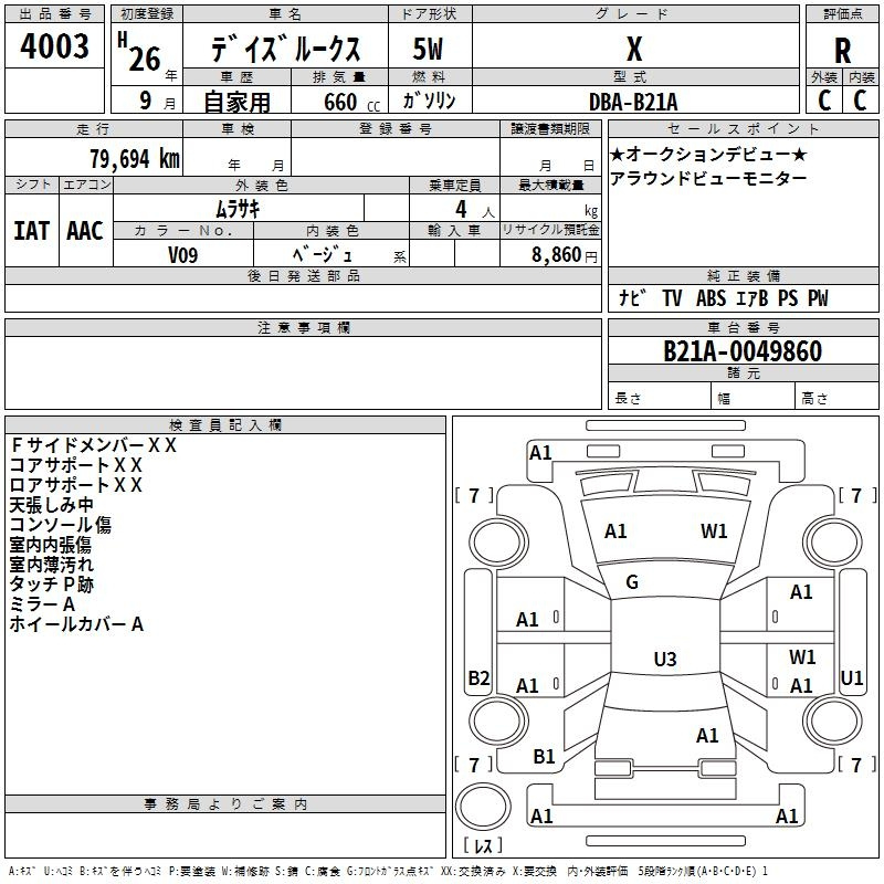 Аукционный лист NISSAN DAYZ ROOX 2014