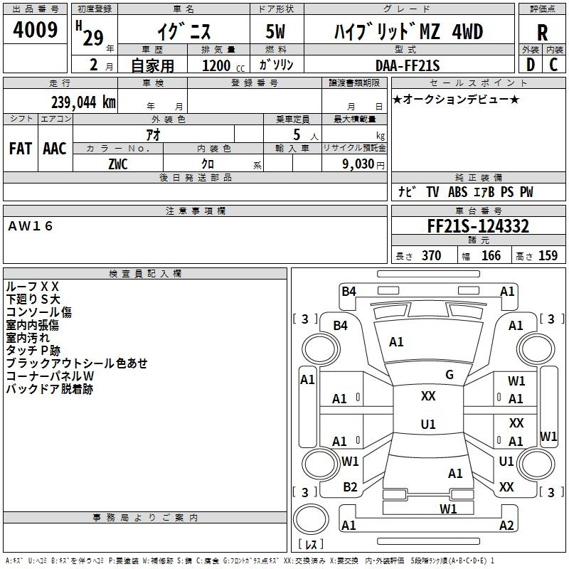 Аукционный лист SUZUKI IGNIS 2017