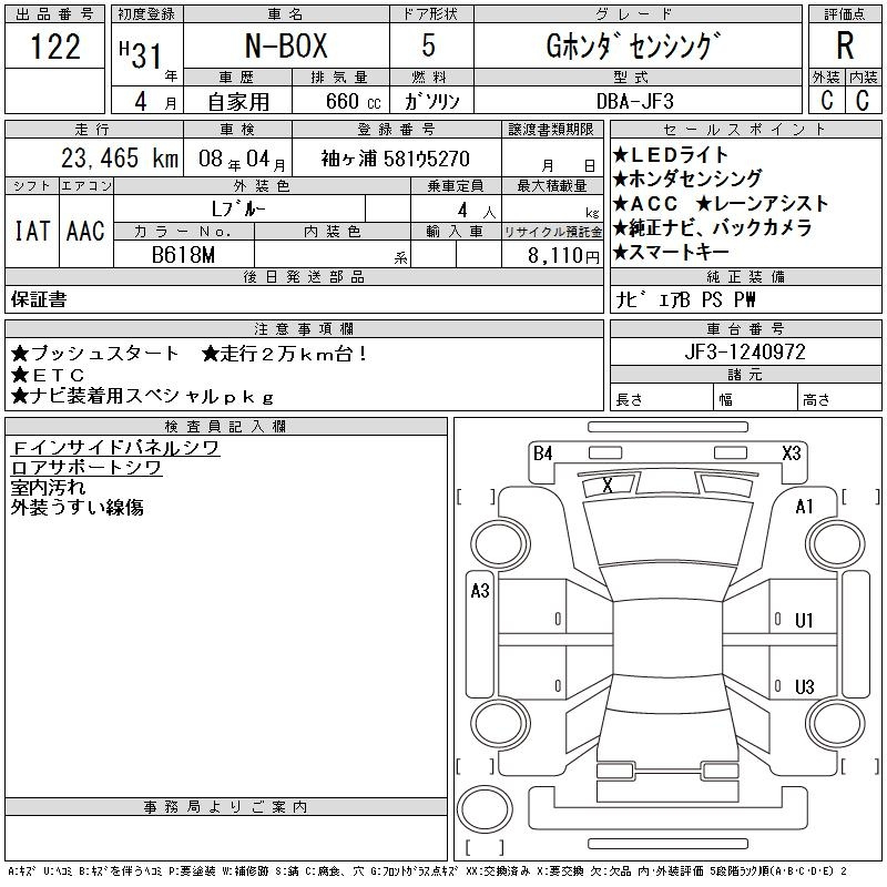 Аукционный лист HONDA N BOX 2019